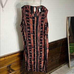 Sag Harbor Black and Red Patterned Midi Dress- 3X